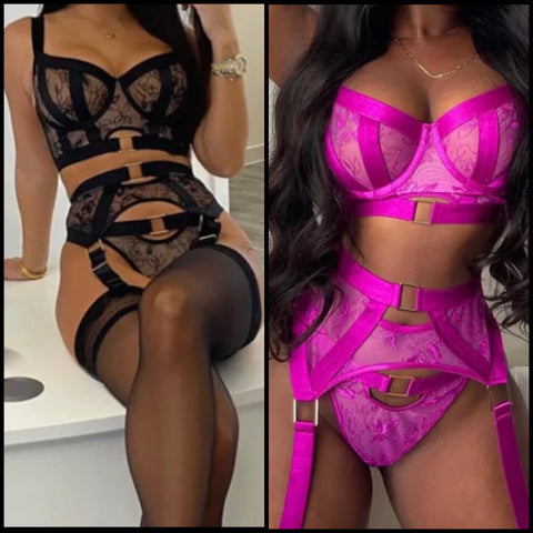 Women Sexy Floral Lace Mesh Lingerie Set