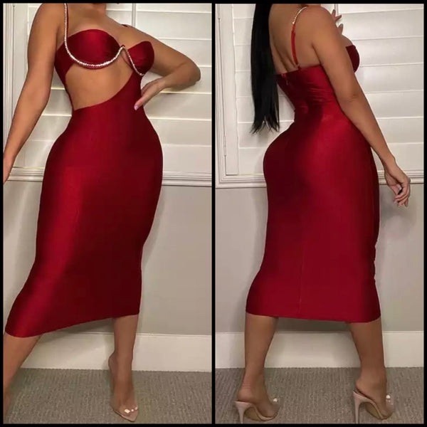 Women Sexy Bling Spaghetti Strap Cut Out Dress