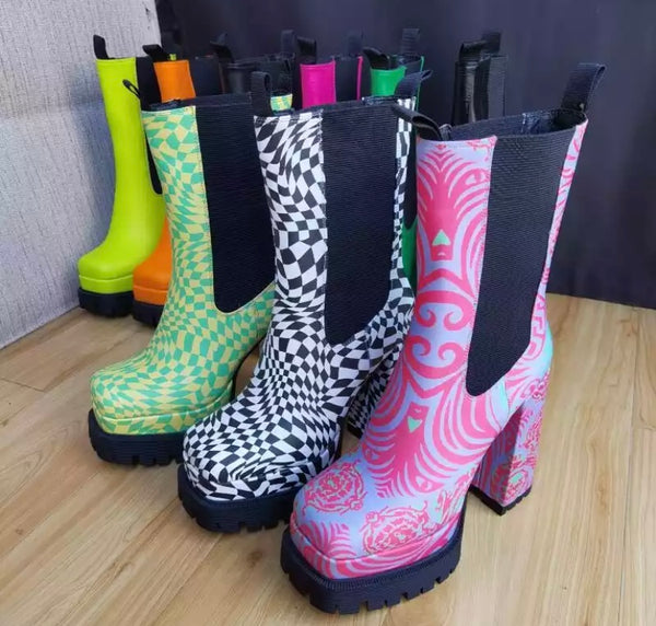 Women Platform Fashion Square Heel Ankle Boots