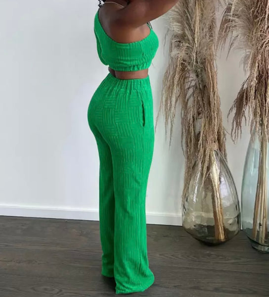 Women One Shoulder Crop Sexy Two Piece Pant Set