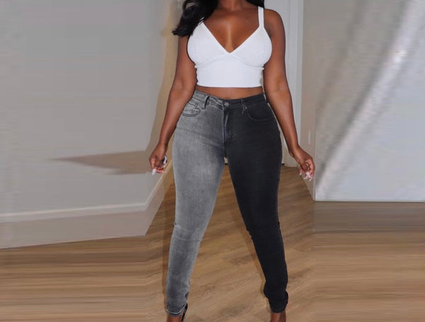 Women Fashion Color Patchwork Denim Pants