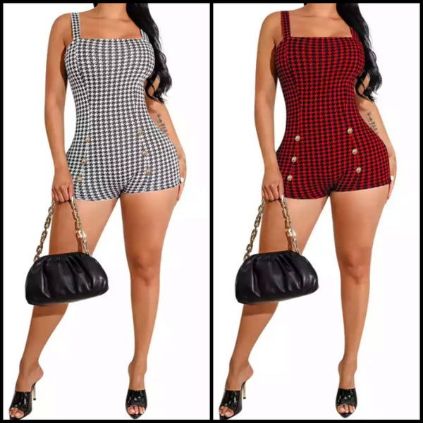 Women Checkered Button Sleeveless Sexy Romper