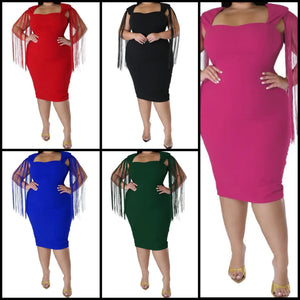 Women Sexy Sleeveless Tassel Solid Color Dress