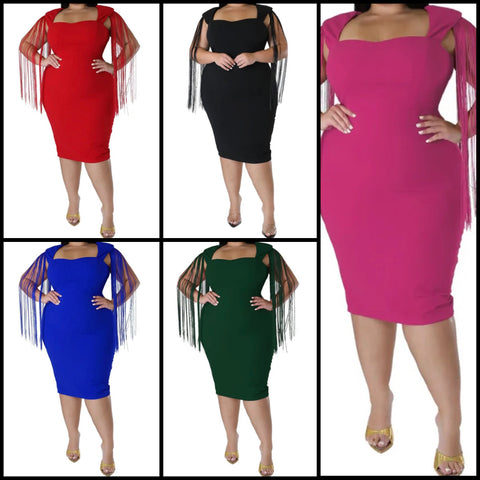 Women Sexy Sleeveless Tassel Solid Color Dress