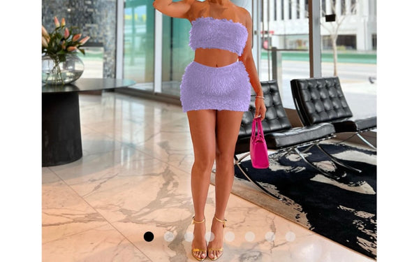 Women Sexy Strapless Solid Color Tube Top Two Piece Skirt Set