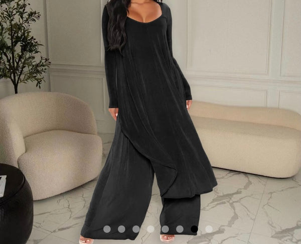 Women Full Sleeve Asymmetrical Two Piece Wide Leg Pant Set