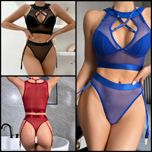 Women Sexy Sleeveless Mesh Hollow Out Lingerie Set