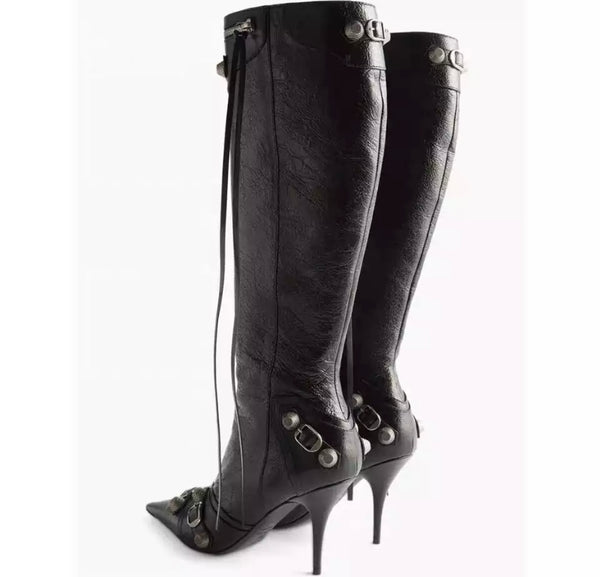 Women Fashion Pointed Toe Tassel Knee High Boots