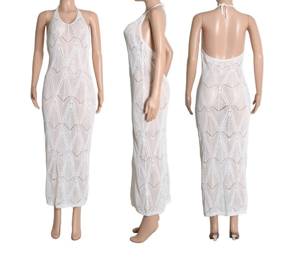 Women Sexy Halter See Through Maxi Dress