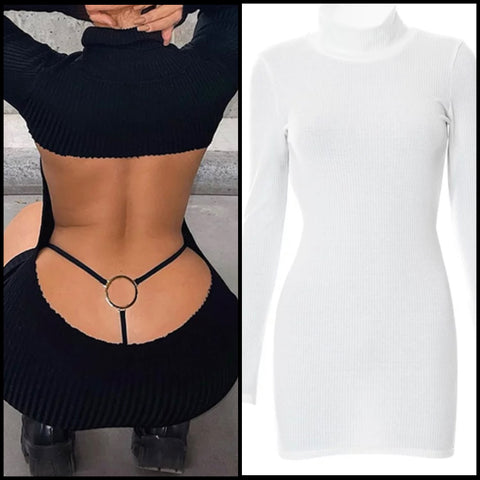 Women Sexy Open Back Full Sleeve Dress