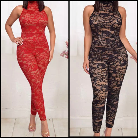 Women Sexy Sleeveless Lace Fashion Jumpsuit