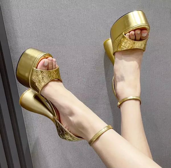 Women Gold Fashion Platform Ankle Strap Sandals