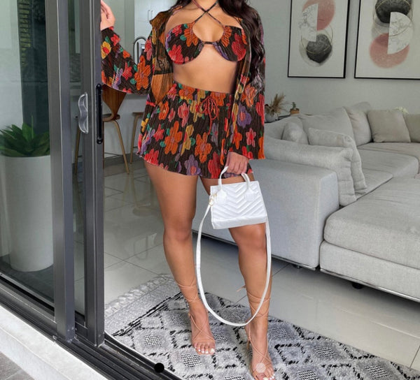 Women Printed Sexy Three Piece Short Set
