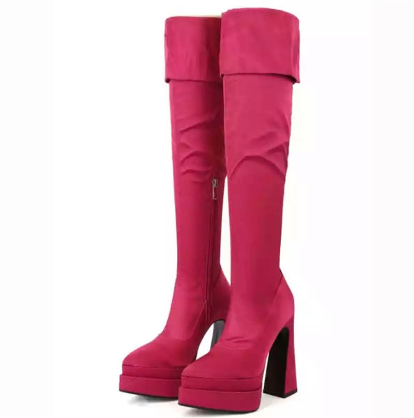 Women Over The Knee Pointed Toe Platform Boots