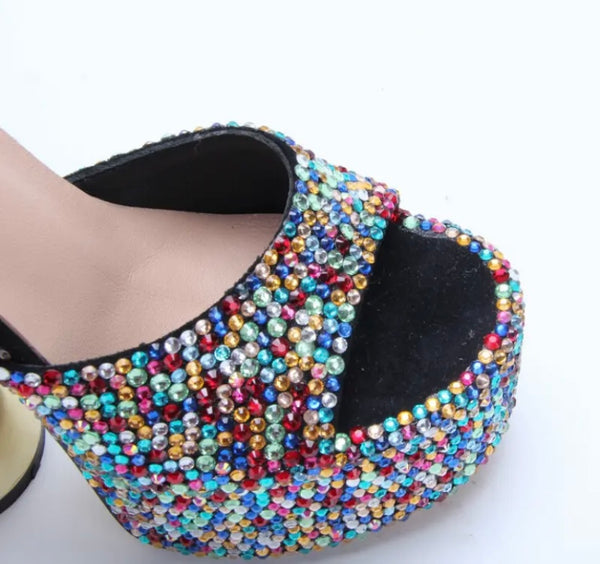 Women Platform Rhinestone Gold High Heel Sandals