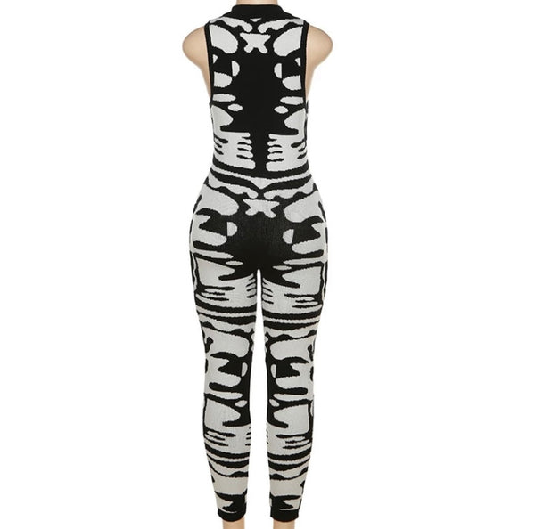 Women Fashion Sleeveless Printed B&W Jumpsuit