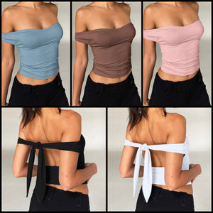 Women Sexy Off The Shoulder Tie Up Open Back Crop Top