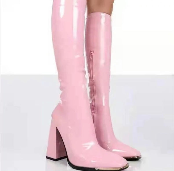 Women Patent Leather Fashion Knee-High Boots