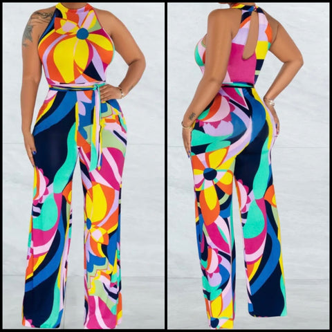 Women Sexy Colorful Print Sleeveless Jumpsuit