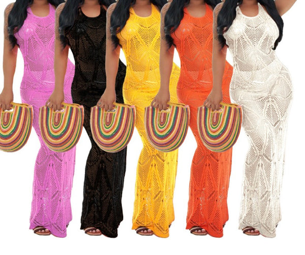Women Sexy Halter See Through Maxi Dress