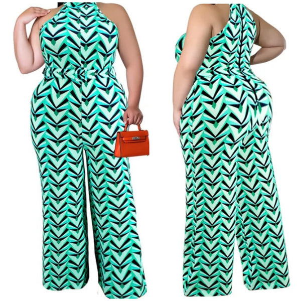 Women Sleeveless Printed Fashion Wide Leg Jumpsuit