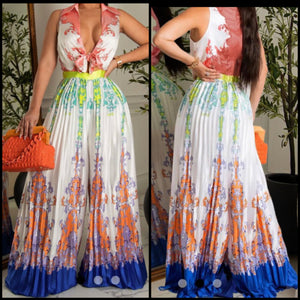 Women Colorful Print Sleeveless Wide Leg Jumpsuit