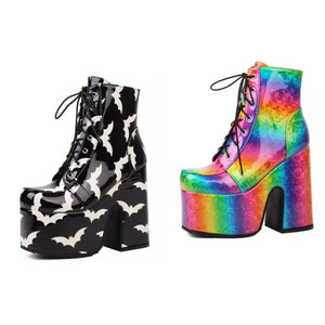 Women Lace Up Printed Platform Ankle Boots