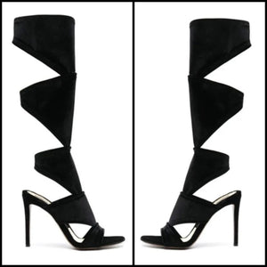 Women Black Fashion Open Toe Mid-Calf Sandals