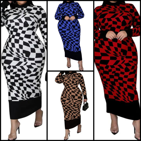 Women Sexy Color Patchwork Full Sleeve Maxi Dress