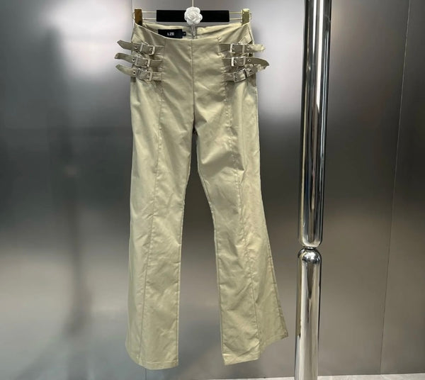 Women Sexy Buckled Strapless Crop Two Piece Pant Set