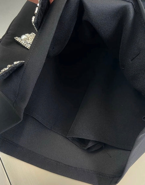 Women Rhinestone Bow Black Sexy Skirt