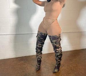 Women Pocket Camouflage Fashion Over The Knee Boots