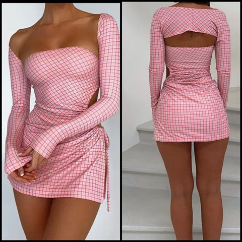 Women Pink Full Sleeve Side Tie Up Dress