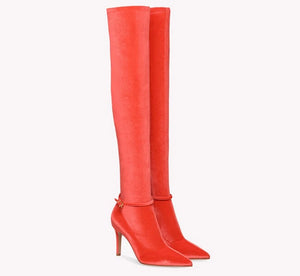 Women Pointed Toe Buckled Over The Knee Boots