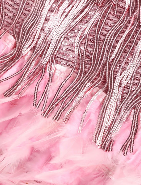 Women Sleeveless Sequins Tassel Sexy Feather Dress