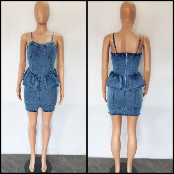 Women Sleeveless Ruffled Fashion Denim Dress