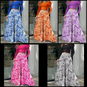 Women Full Sleeve Fashion Two Piece Printed Wide Leg Pant Set