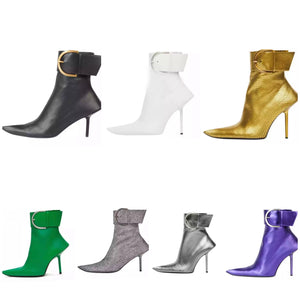 Women Pointed Toe Fashion Buckled Strap Ankle Boots