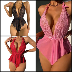 Women Sexy Sleeveless Lace Mesh Bodysuit Lingerie