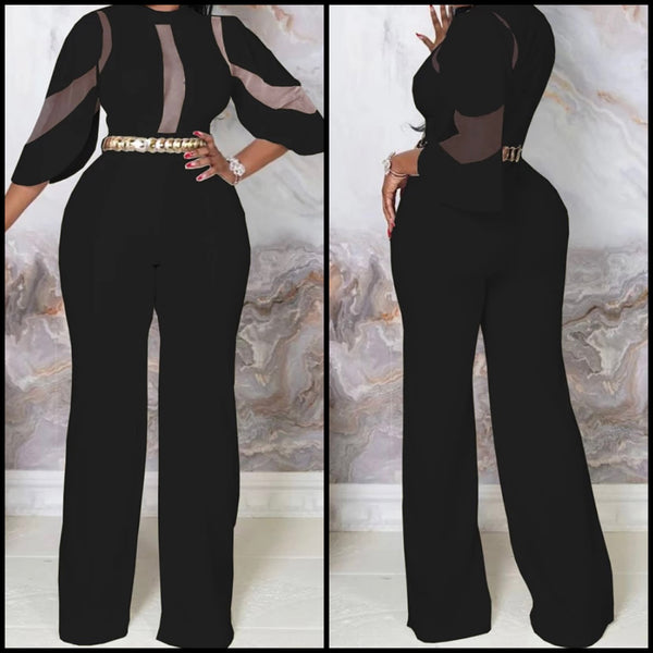 Women Sexy Solid Color Mesh Patchwork Jumpsuit