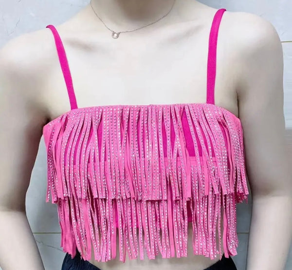 Women Sleeveless Bling Tassel Fashion Crop Top