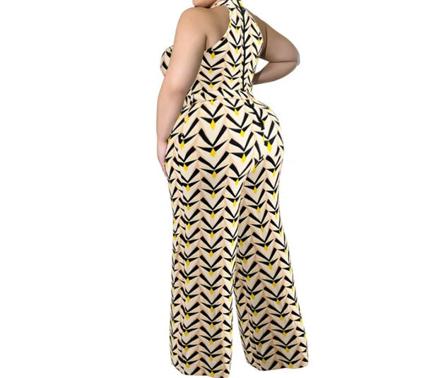 Women Sleeveless Printed Fashion Wide Leg Jumpsuit