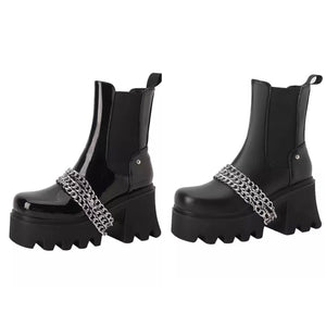 Women Chain Platform Black Fashion Boots