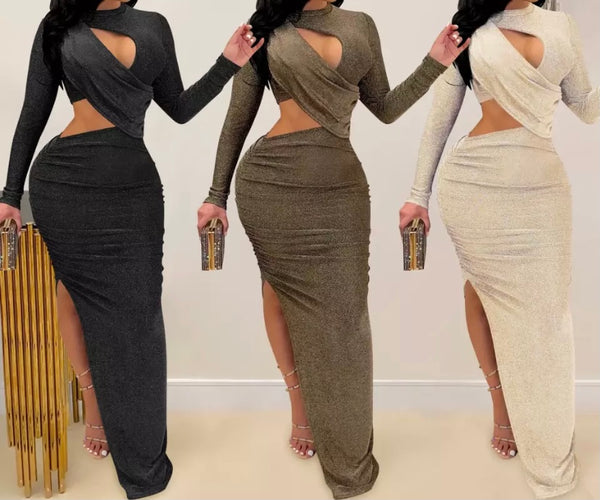 Women Sexy Full Sleeve Cut Out Maxi Dress