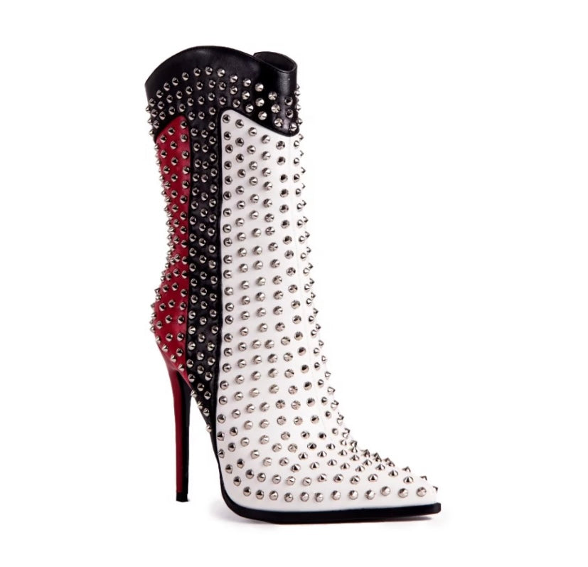 Women Fashion Color-Block Rivet Ankle Boots