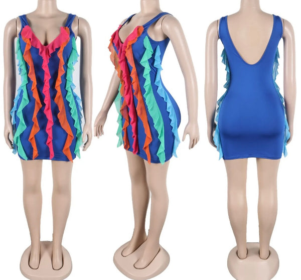Women Sleeveless Multicolored Ruffled Sexy Dress
