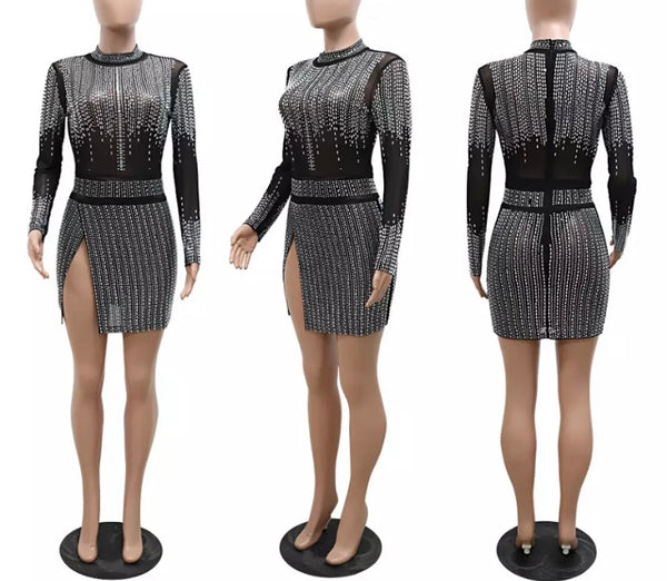 Women Sexy Full Sleeve Mesh Bling Dress