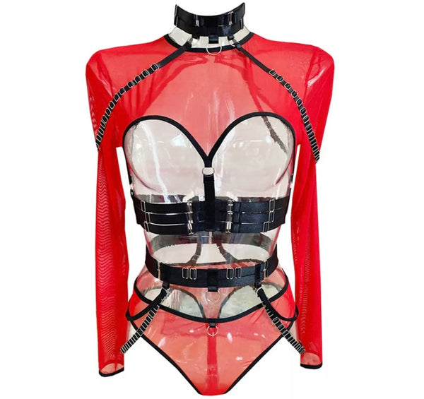 Women Sexy Cut Out Mesh Full Sleeve Lingerie Set