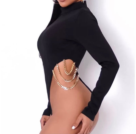 Women Sexy Chain Full Sleeve Bodysuit Top