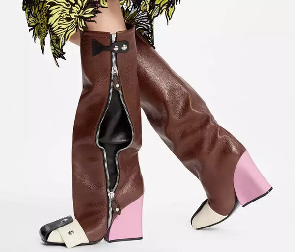 Women Fashion Color Patchwork Platform Boots